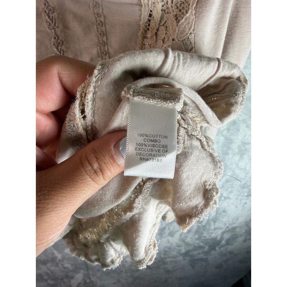CABLE & GAUGE Blouse Womens M Beige Lace Cotton Viscose Boho Peasant Top - Picture 5 of 10